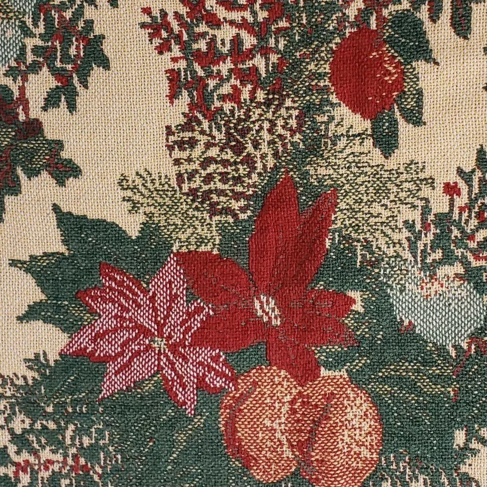 Poinsettia Woven Cotton Throw Sugar Plums Fringe Festive Holiday Blanket 44x62